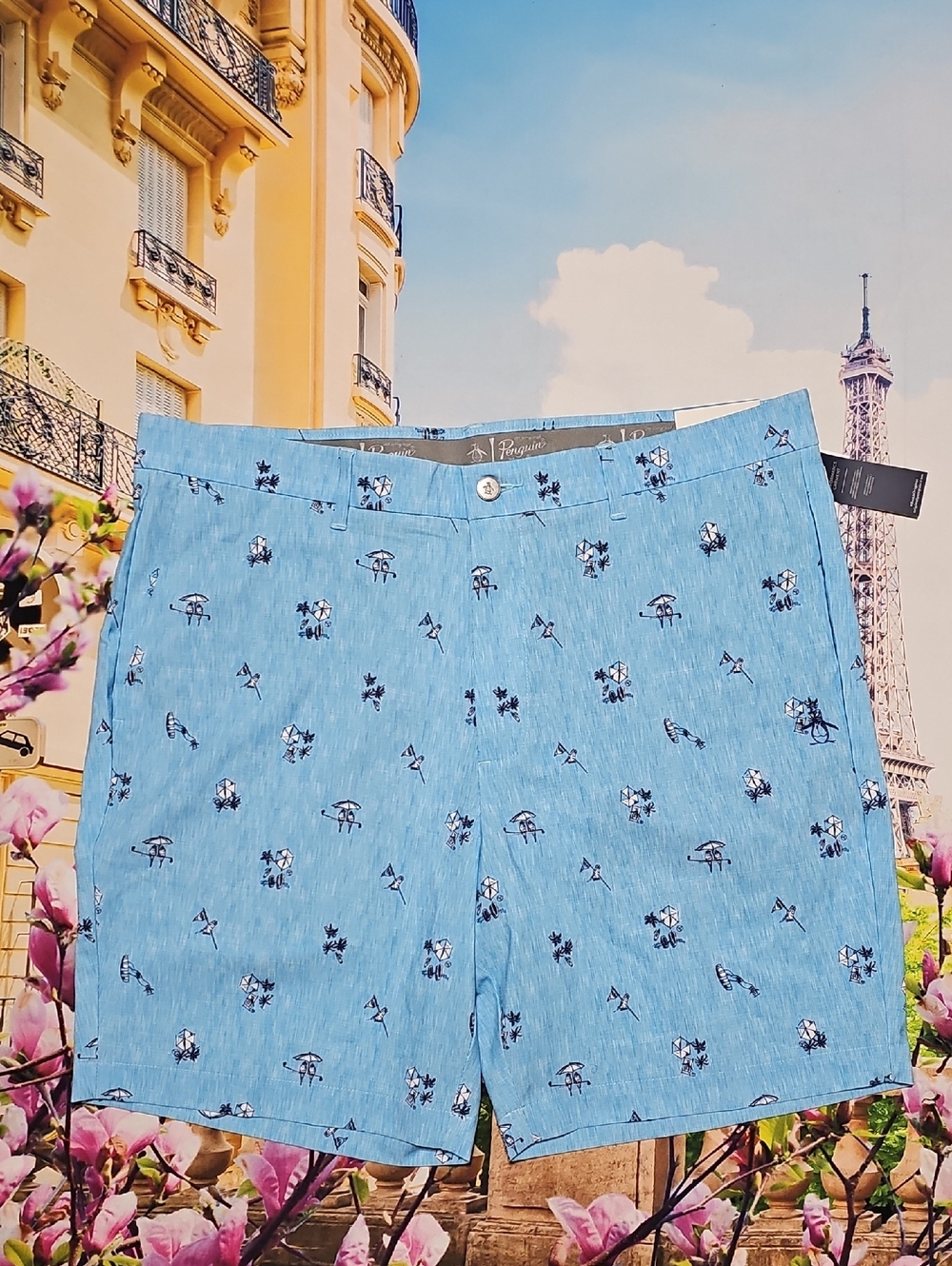 Original‎ Penguin Graphic Print Blue Golf Shorts Size 36 New